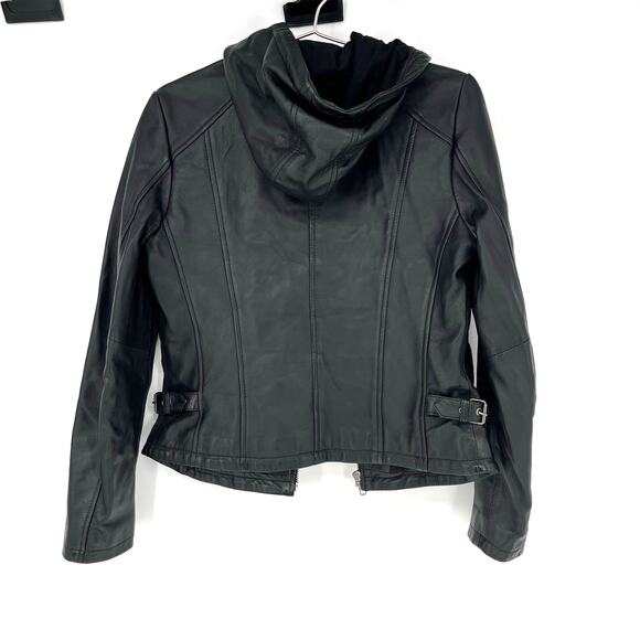 First Classics Black Leather Quilted Hooded Biker Jacket - Picture 2 of 10
